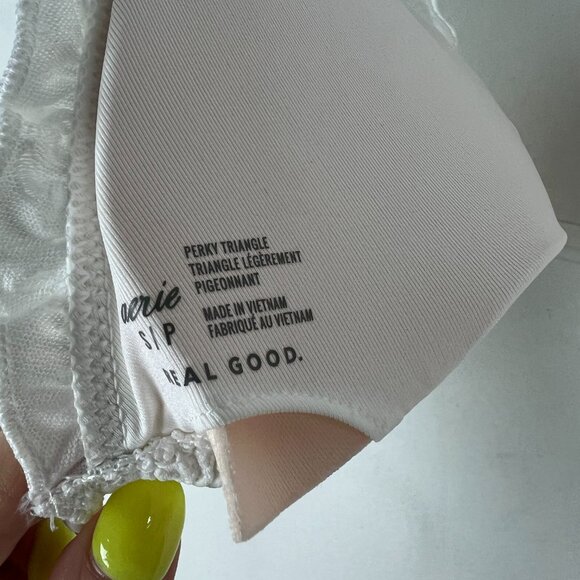 NWT Aerie Perky Triangle Bikini Top Embroidered Floral Ruffle White Size Small S - Picture 7 of 9